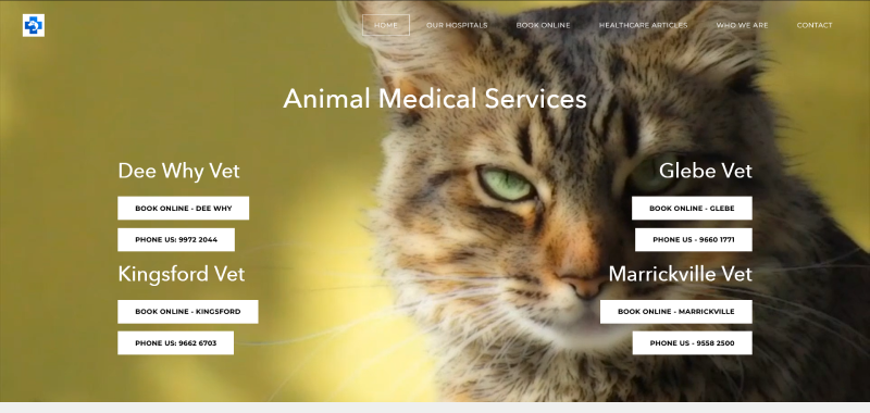 Animal Medical Services veterinary website developed by Kwalsys