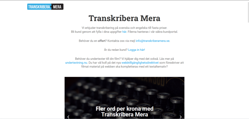 Transkribera Mera website developed by Kwalsys