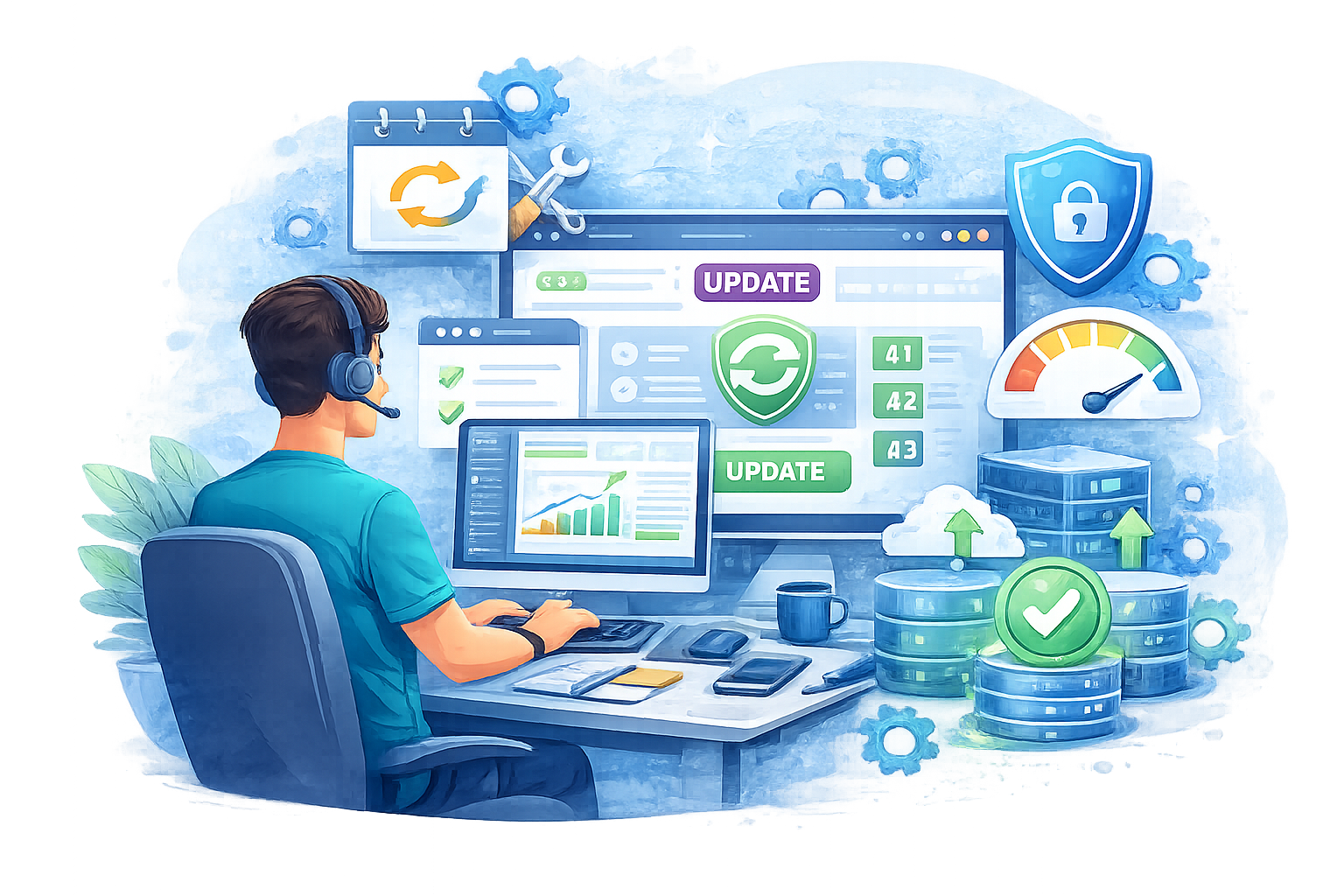 Website maintenance including updates, backups, and security monitoring